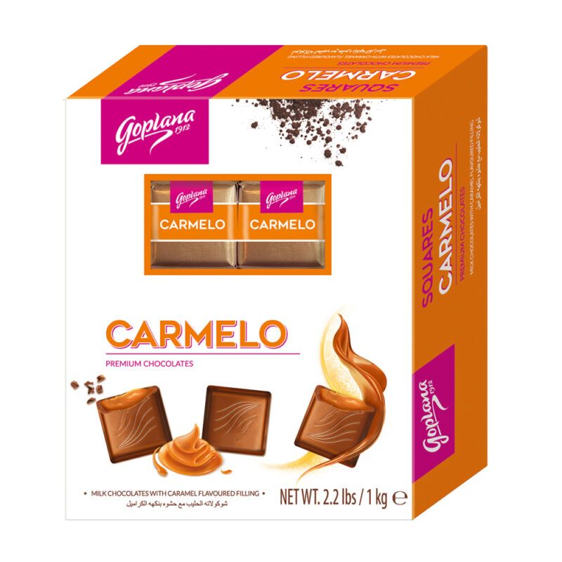 Cuadraditos de chocolate rellenos sabor Caramelo 1Kg