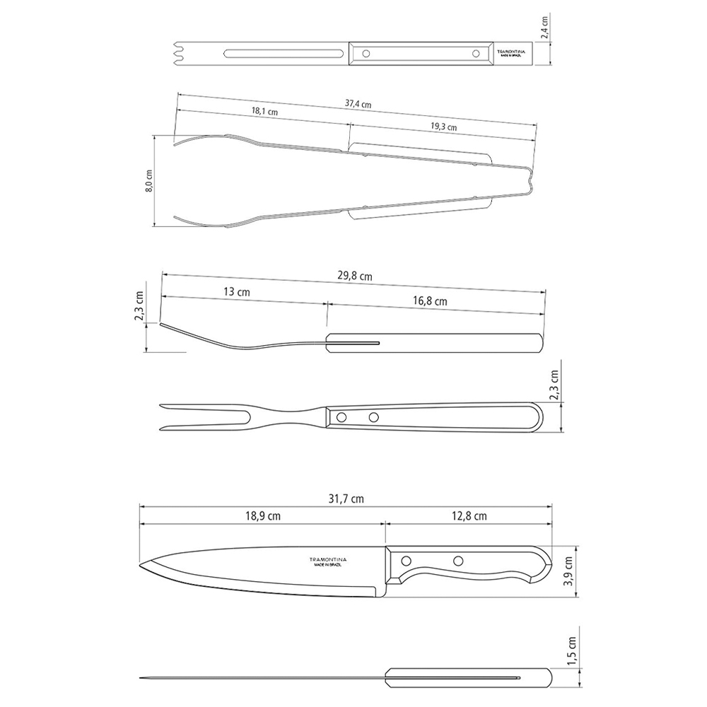 Juego para asado Tramontina 15 piezas dynamic