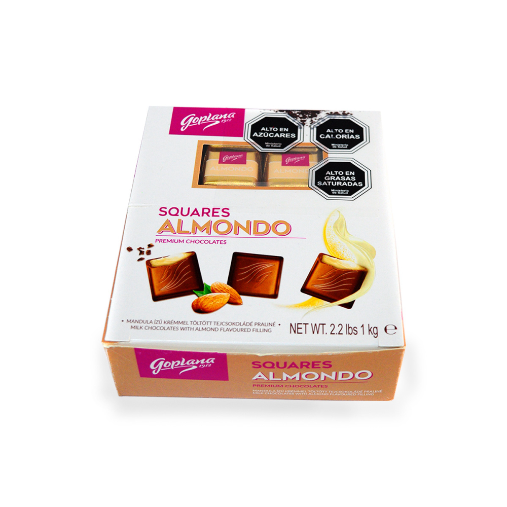 Cuadraditos de chocolate rellenos sabor Almendra 1Kg